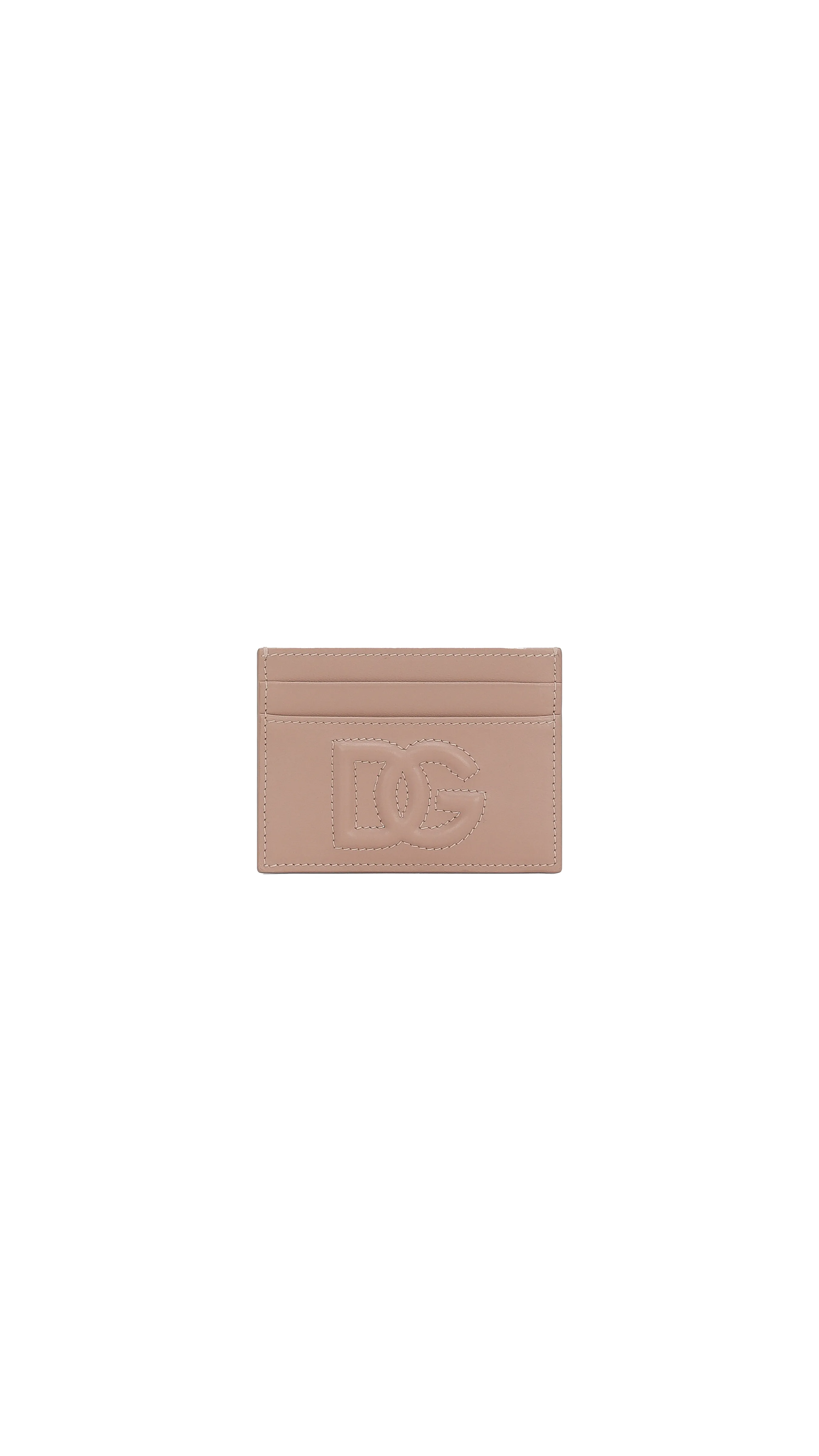 Calfskin Card Holder With DG Logo - Beige