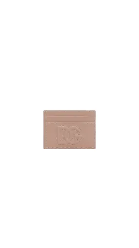 Calfskin Card Holder With DG Logo - Beige