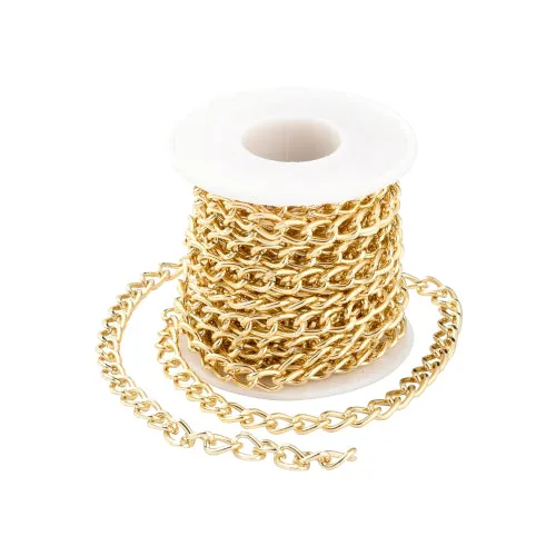 Chain, Aluminium, Twisted Chain, Curb Chain, Open Link, Golden, 10x6.5mm