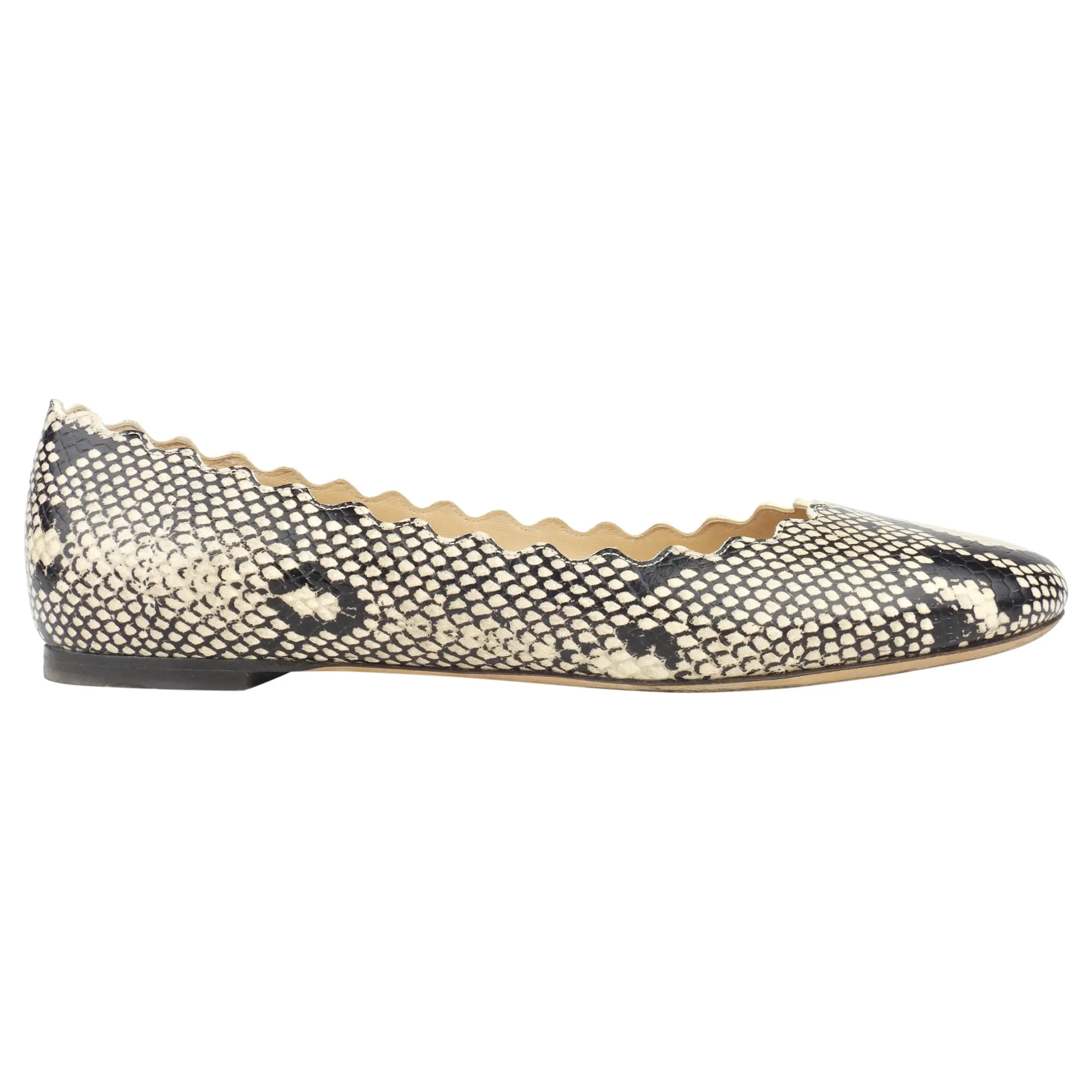 Chloe Beige Python Embossed Scalloped Leather Lauren Flat Shoes - 40 EU