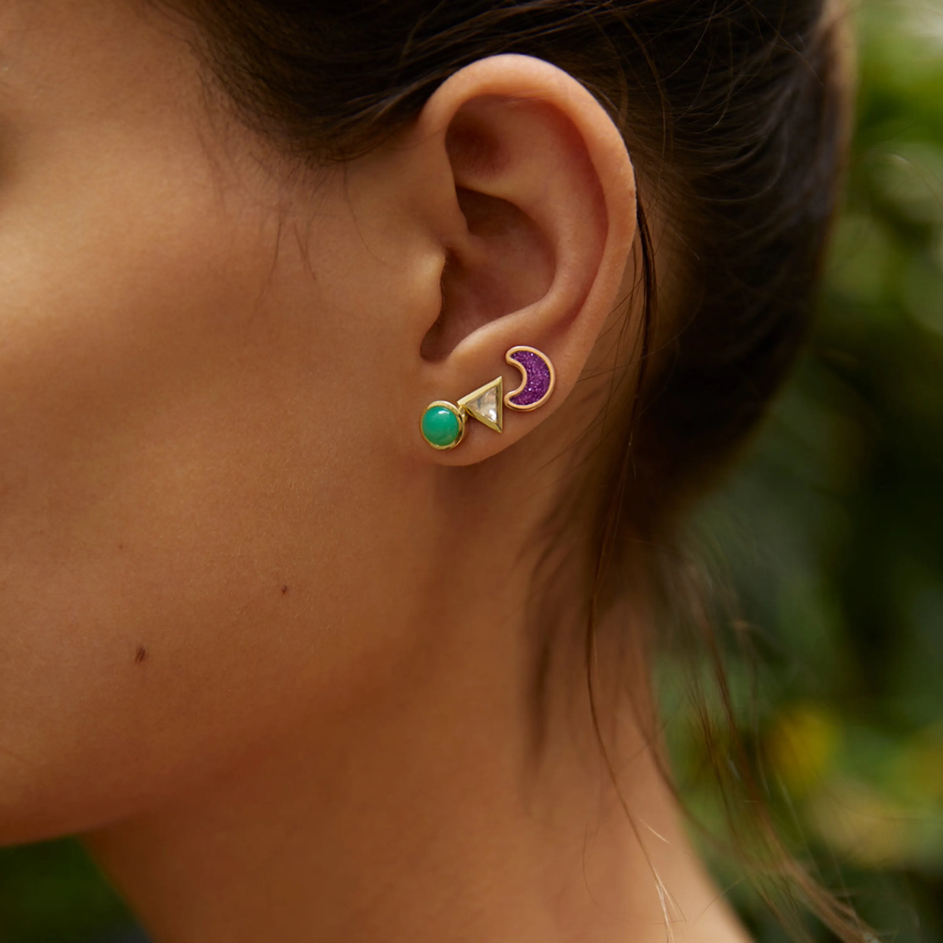 Circle sticker studs rose gold with chrysoprase