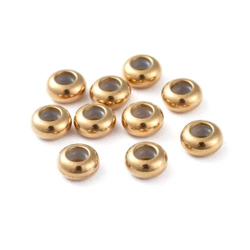 Clasp Beads, Stainless Steel, Slider Beads, Stopper Beads, Golden, Rondelle, With Silicone Center, 8mm