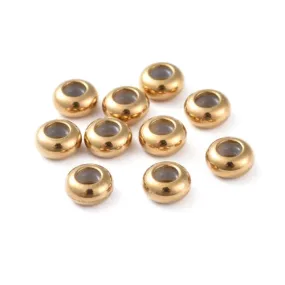 Clasp Beads, Stainless Steel, Slider Beads, Stopper Beads, Golden, Rondelle, With Silicone Center, 8mm