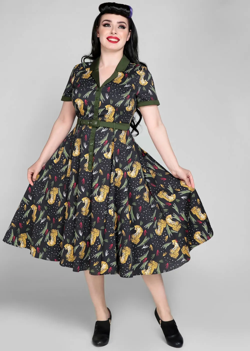 Collectif Caterina 50s Tiger 50's Swing Dress Black