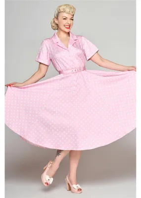 Collectif Caterina Pink Polka 50's Swing Skirt Pink