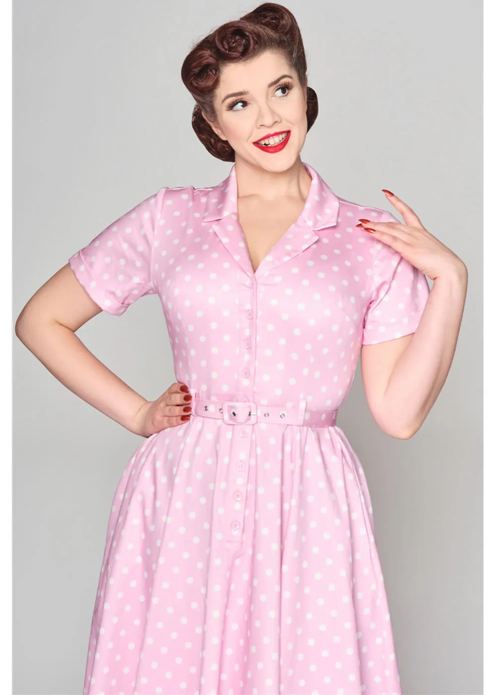 Collectif Caterina Pink Polka 50's Swing Skirt Pink