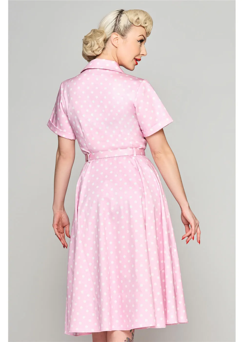 Collectif Caterina Pink Polka 50's Swing Skirt Pink