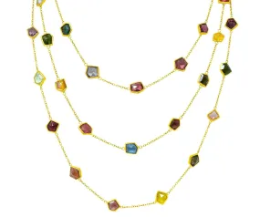 Contemporary Fancy Colored Tourmaline 18 Karat Yellow Gold Long Station Necklace