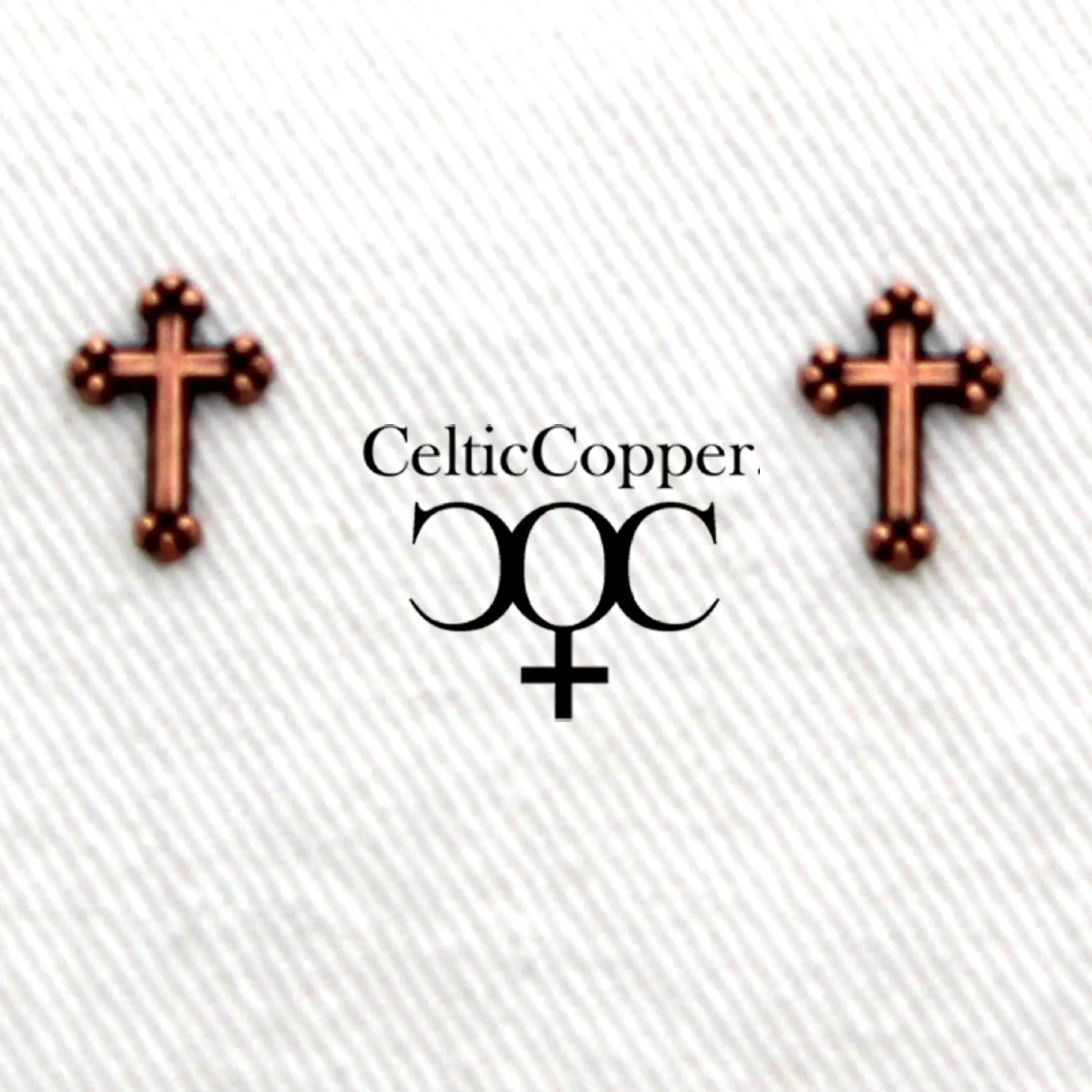 Copper Stud Earrings 2 Pair Set Copper Ball Studs And Copper Florentine Cross Earrings