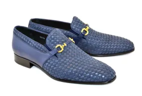 Corrente Woven Calfskin & Suede Slip-On Shoe Blue