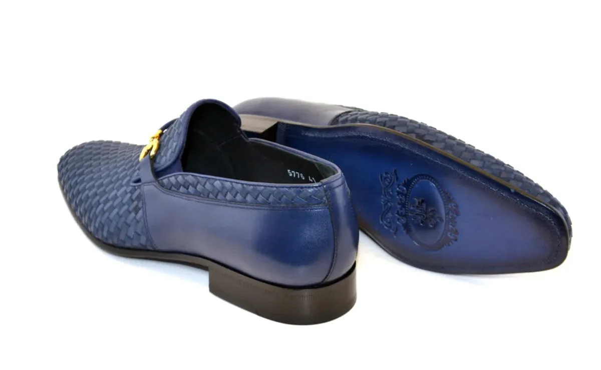 Corrente Woven Calfskin & Suede Slip-On Shoe Blue