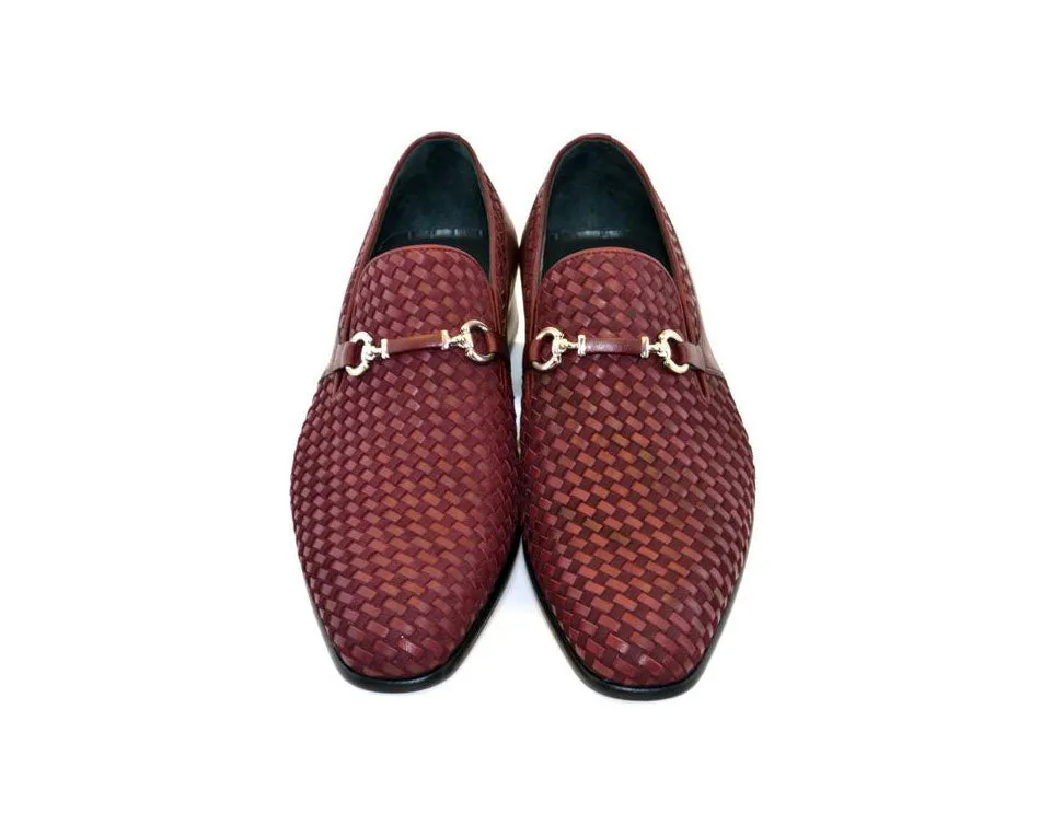 Corrente Woven Calfskin & Suede Slip-On Shoe Burgundy