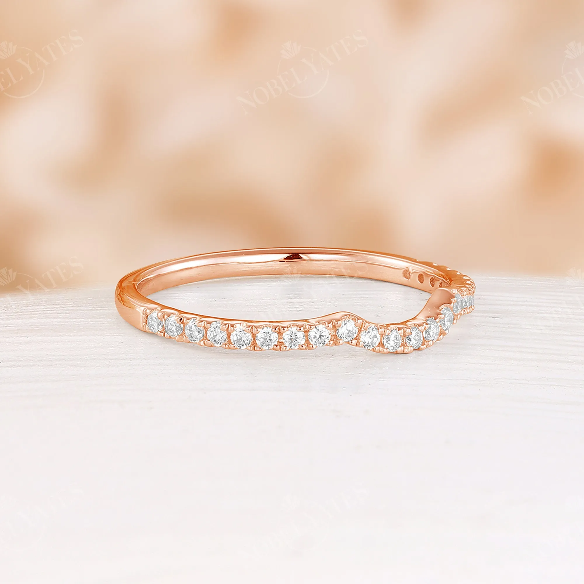 Diamond & Moissanite Curved Pave Matching Wedding Band Rose Gold