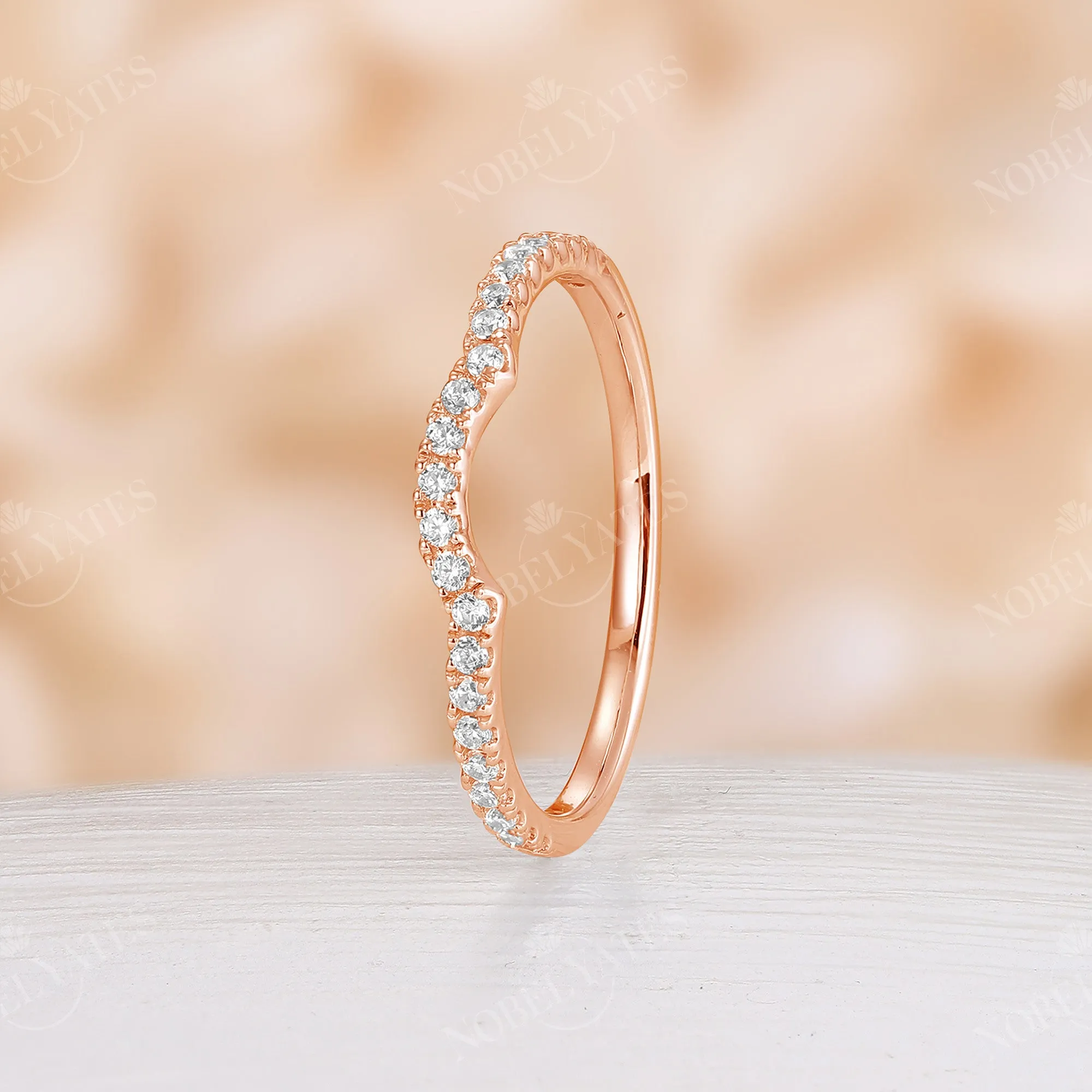 Diamond & Moissanite Curved Pave Matching Wedding Band Rose Gold