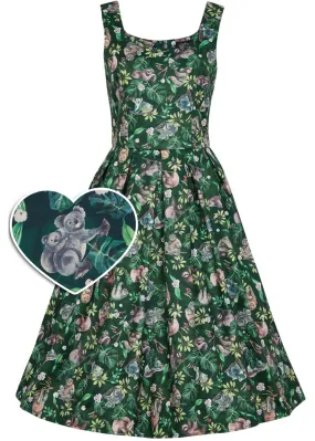 Dolly & Dotty Amanda Koala Sloth 50's Swing Dress Green