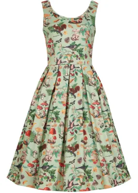 Dolly & Dotty Amanda Mushroom Forest 50's Swing Dress Green