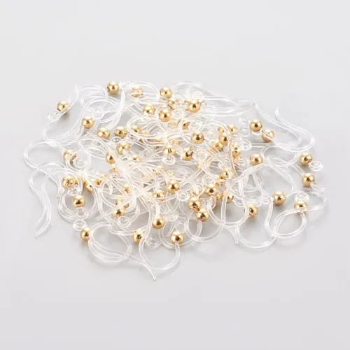 Earring Hooks, Acrylic, Ear Wires, With 304 Stainless Steel Ball And Closed Loop, Golden, 15.5mm