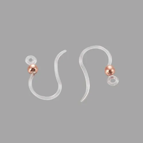 Earring Hooks, Acrylic, Ear Wires, With 304 Stainless Steel Ball And Closed Loop, Rose Gold, 15.5mm