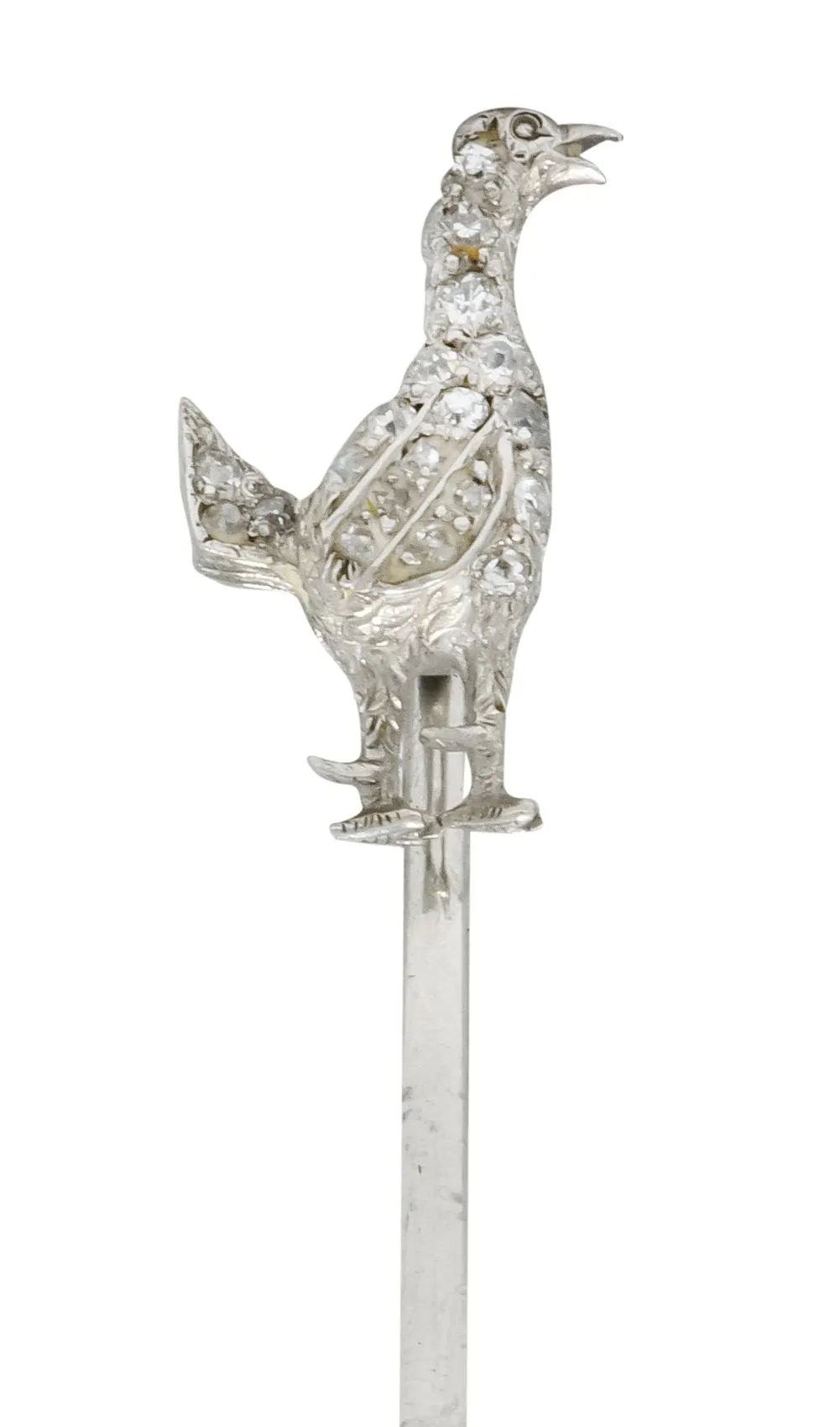 Edwardian Rose Cut Diamond Platinum Dove Stickpin