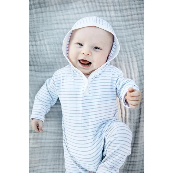 ellis littles Organic Hooded Onesie, Blue Stripe