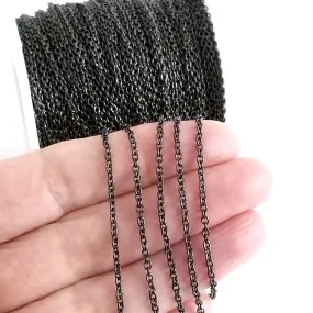 Fine Black Stainless Chain, 2mm Soldered Closed Links, Lot Size 50 Meters on a Spool, #1913 BL