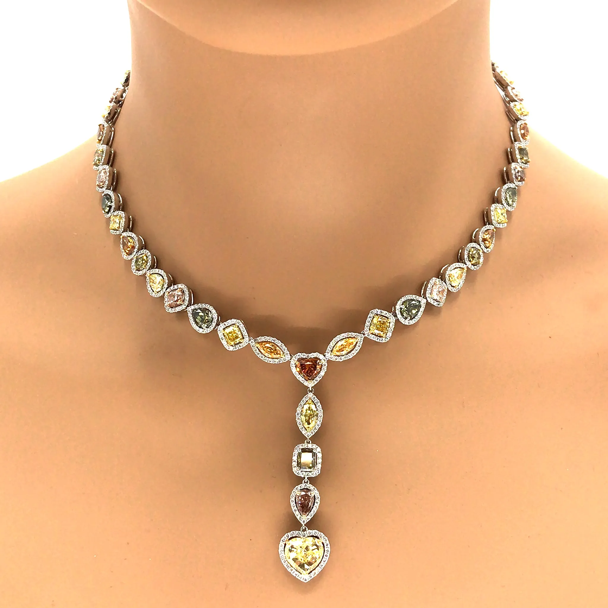 GIA Fancy Color Diamond Necklace in 18k white Gold