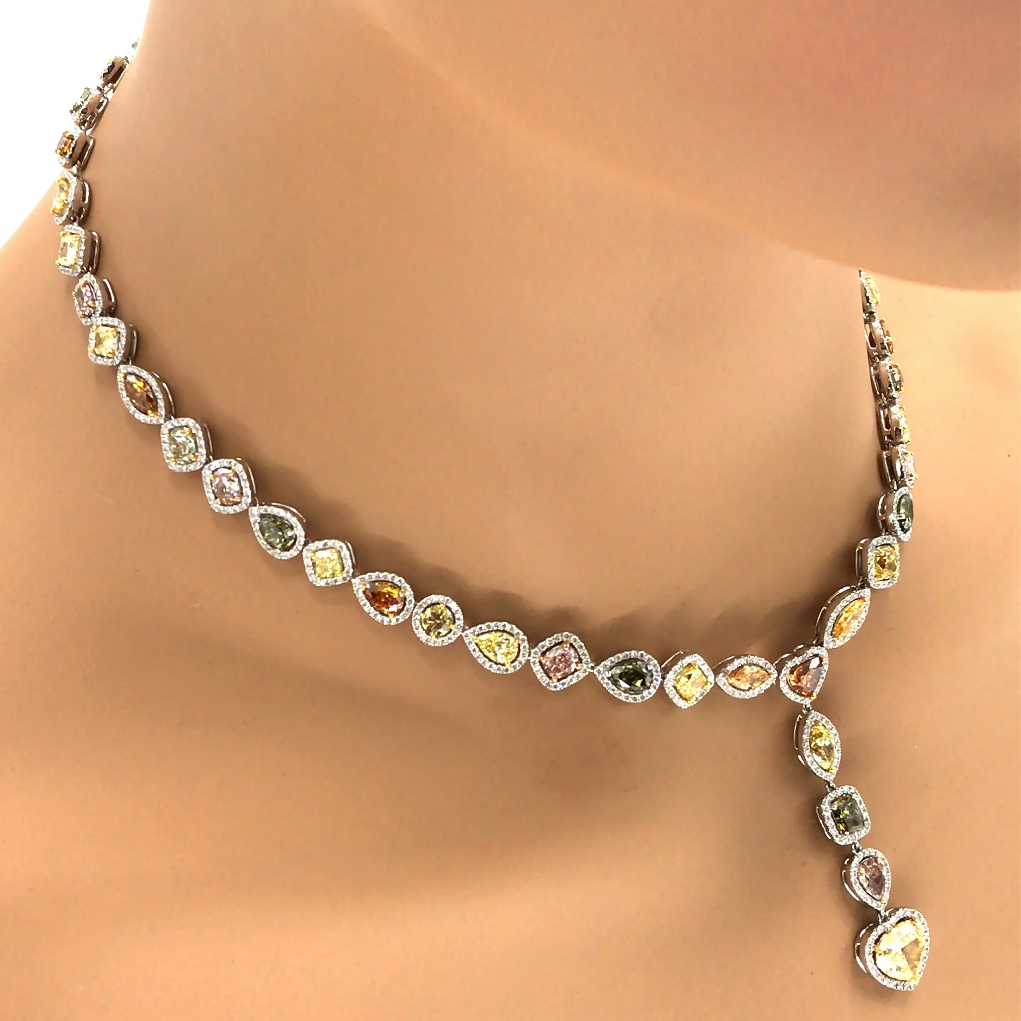 GIA Fancy Color Diamond Necklace in 18k white Gold