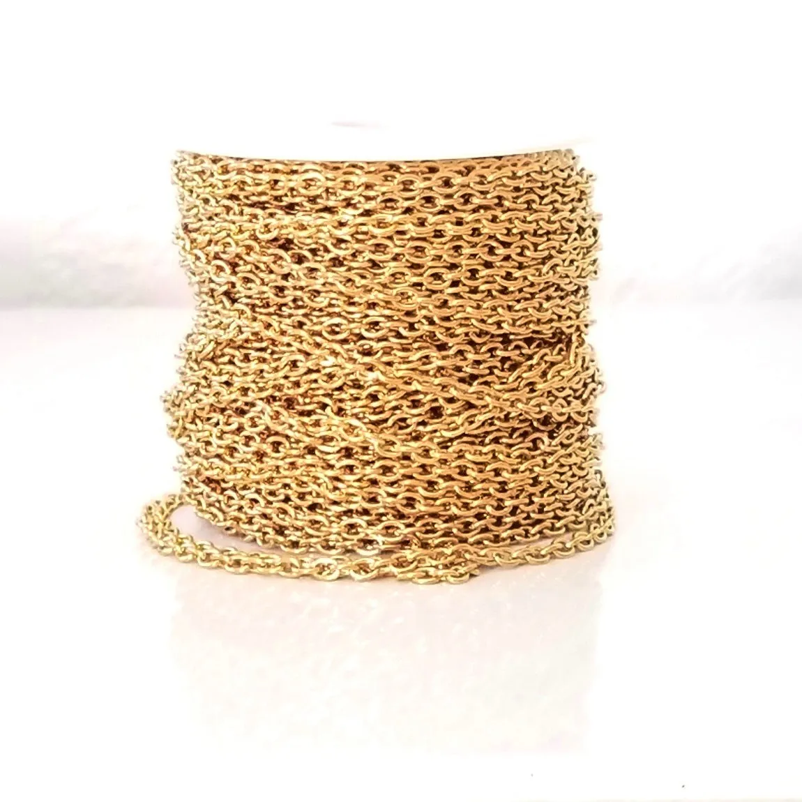 Gold Stainless Steel Jewelry Chain, 3x4mm Oval, Open Links, Lot Size 25 Meter Spool, #1922 G