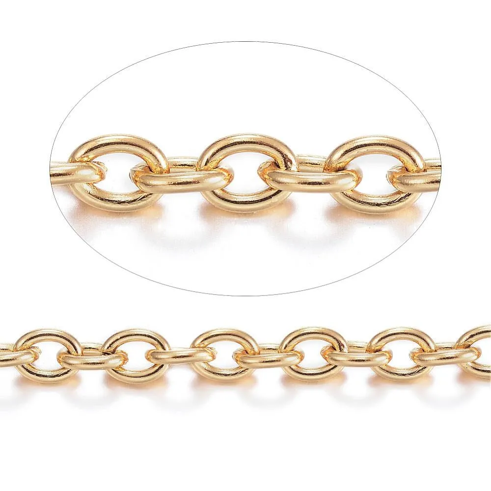 Gold Stainless Steel Jewelry Chain, 3x4mm Oval, Open Links, Lot Size 25 Meter Spool, #1922 G