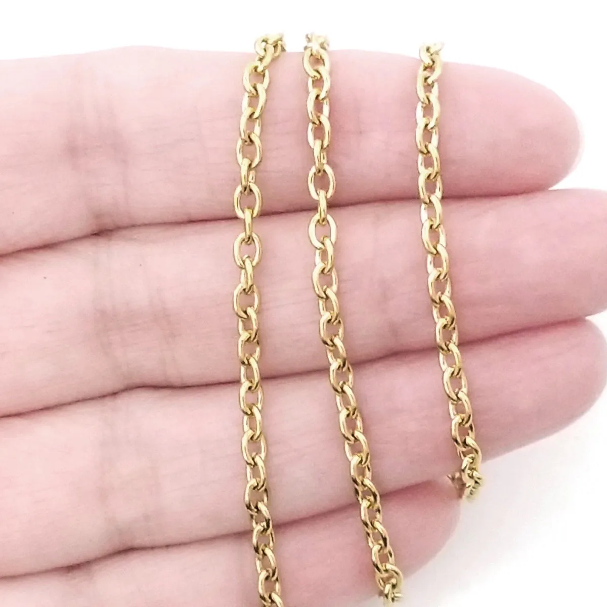 Gold Stainless Steel Jewelry Chain, 3x4mm Oval, Open Links, Lot Size 25 Meter Spool, #1922 G