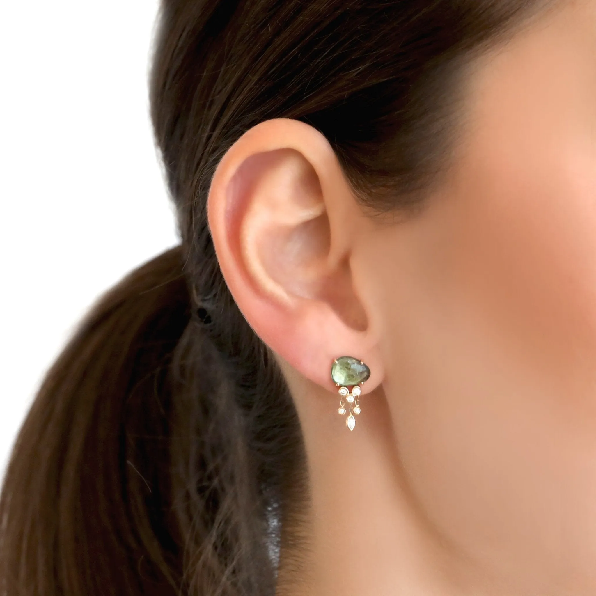 Green Tourmaline Jellyfish Earring with Diamond Dangles