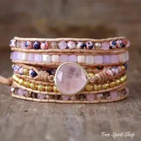 Handmade Rose Quartz & Gold Beads Wrap Bracelet