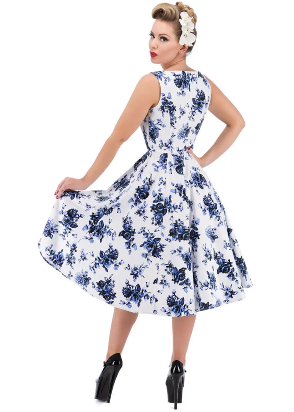 Hearts & Roses Rosanne 50's Swing Dress White Blue