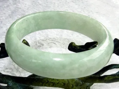 Icy Cold Yin Soft Green Burmese Jadeite Bangle Bracelet Cuff Style 57mm (BB3153)