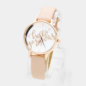 iLLASPARKZ Hello Gorgeous Round Faux Leather Strap Watch