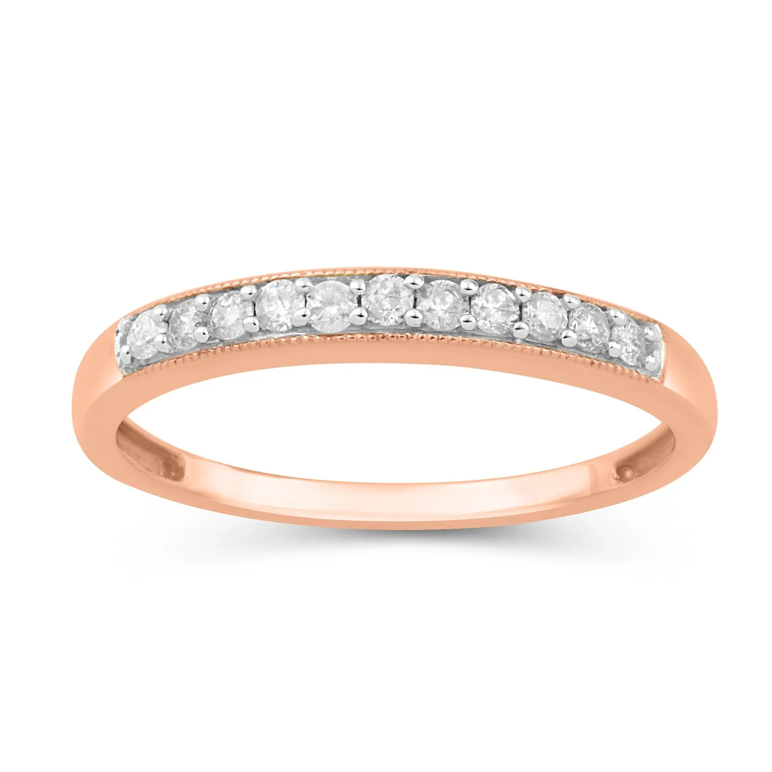 Jewelili 10K Rose Gold With 1/6 CTTW Diamonds Band Ring