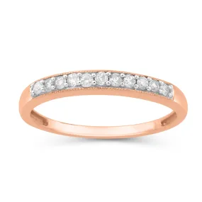 Jewelili 10K Rose Gold With 1/6 CTTW Diamonds Band Ring