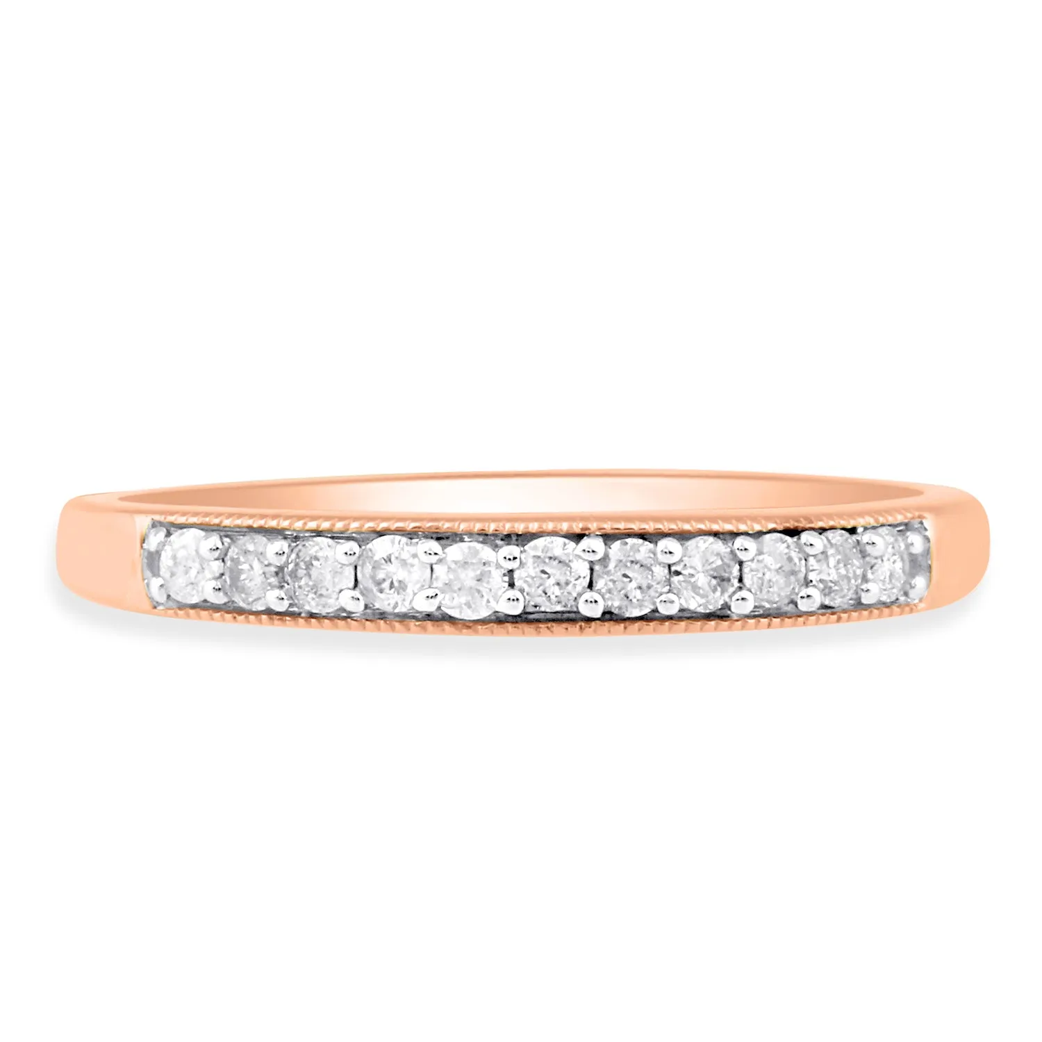 Jewelili 10K Rose Gold With 1/6 CTTW Diamonds Band Ring