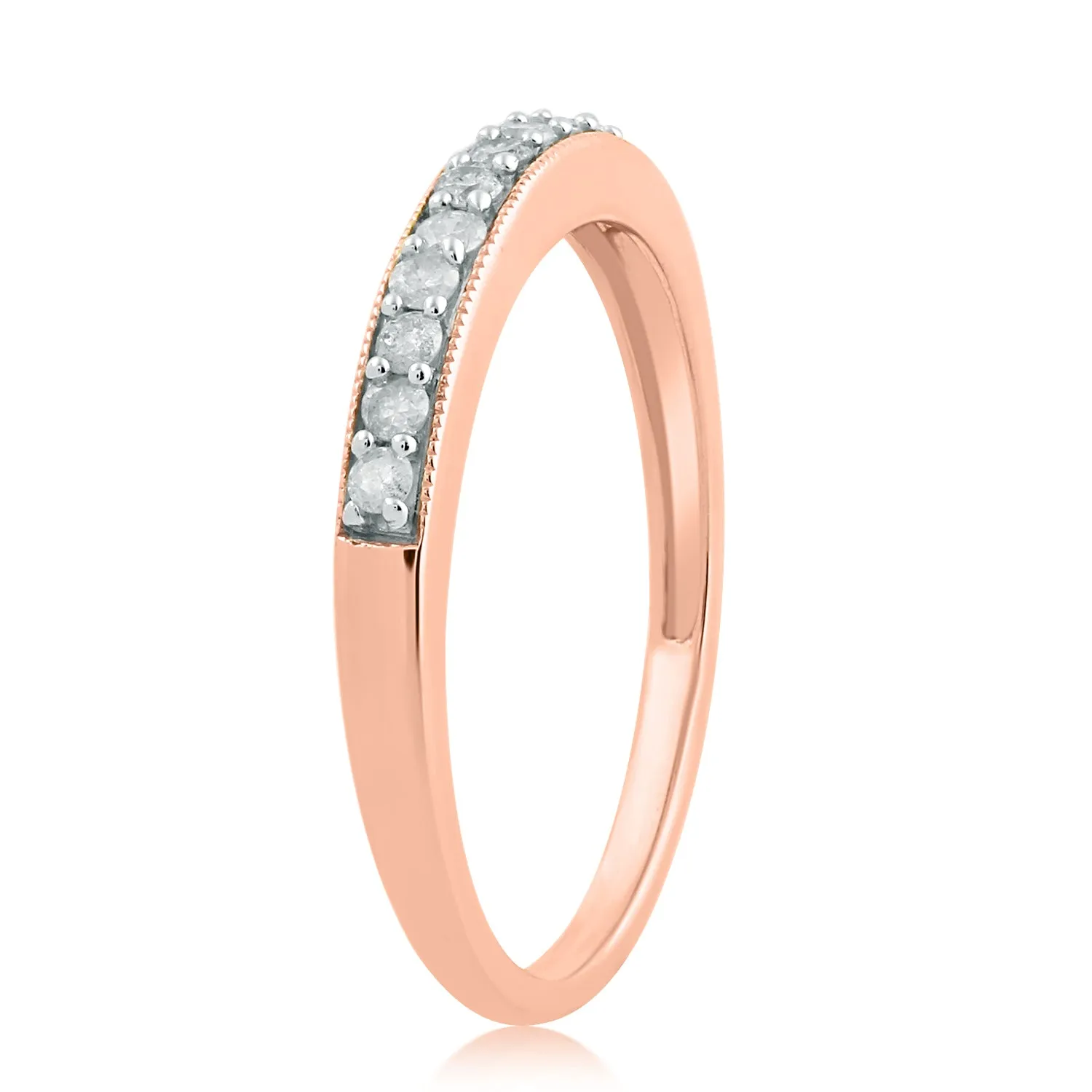 Jewelili 10K Rose Gold With 1/6 CTTW Diamonds Band Ring