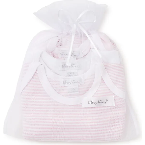 Kissy Kissy 3pc Striped Onesie Set, Pink