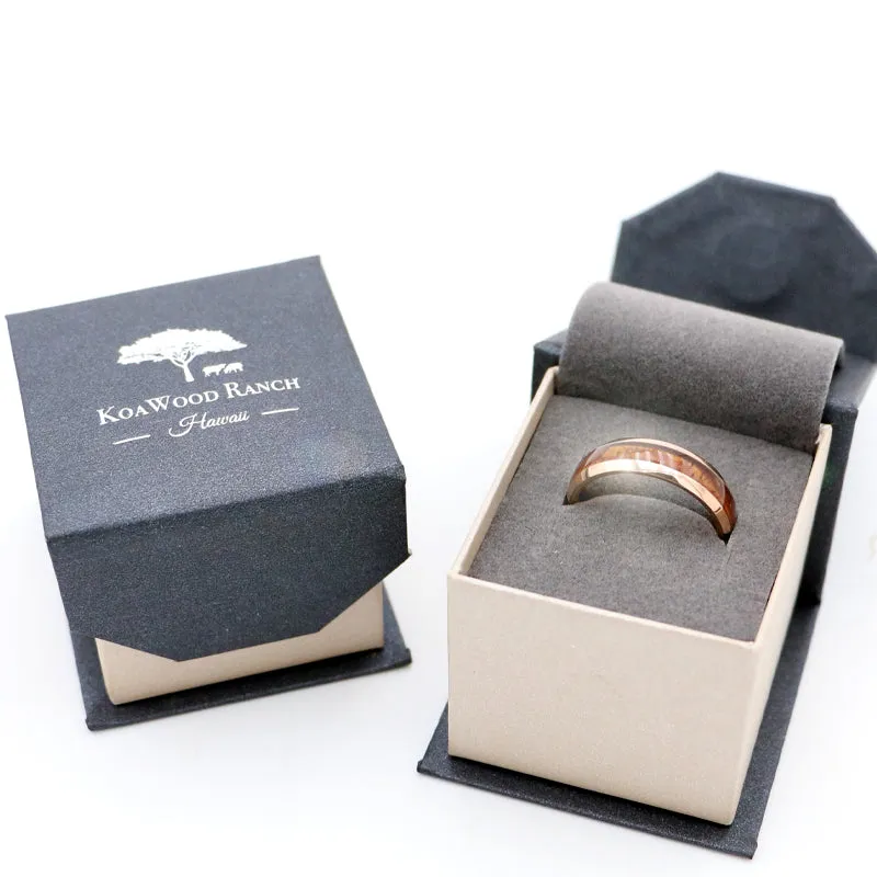 Koa Wood Rose Gold Tungsten Ring Rounded 6mm