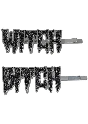 Kreepsville Witch Bitch Text Set Hairslides Black