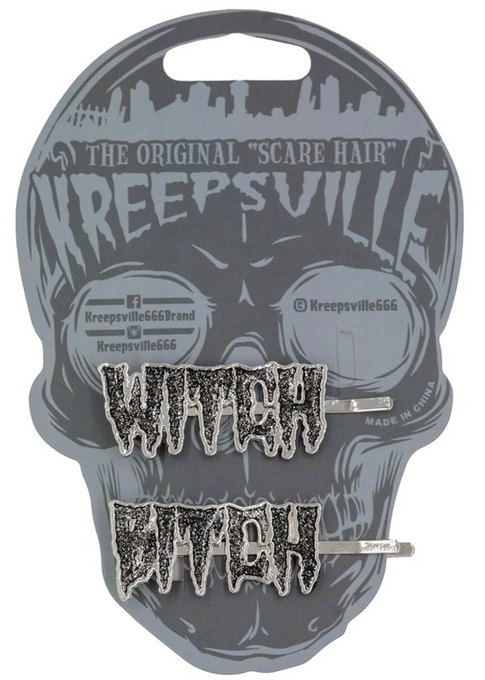 Kreepsville Witch Bitch Text Set Hairslides Black