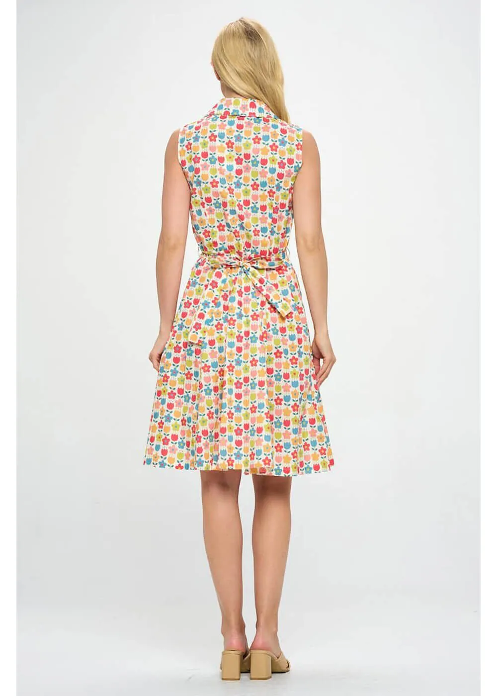 LA Soul Mila Retro Flowers A-Line Dress Cream