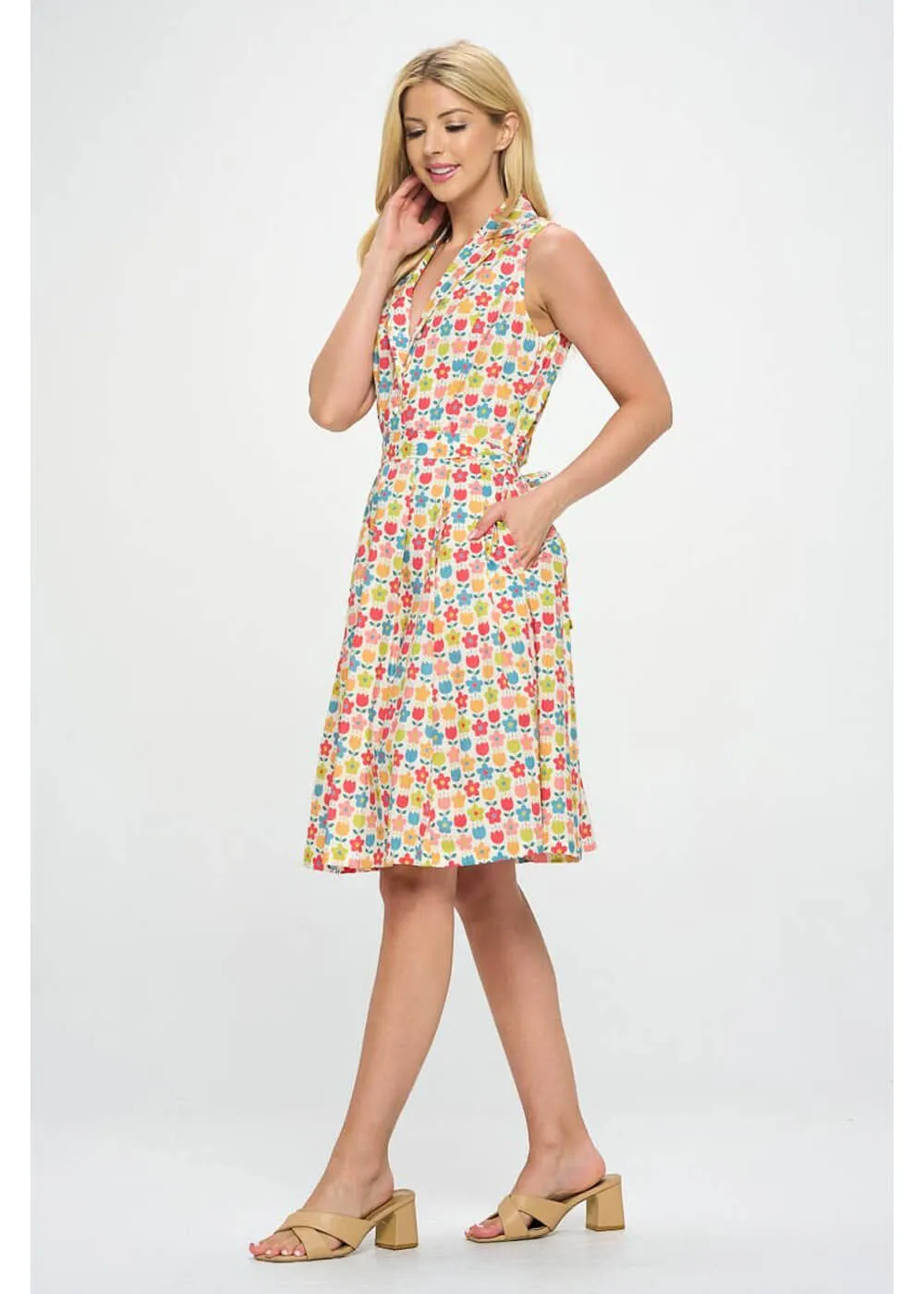 LA Soul Mila Retro Flowers A-Line Dress Cream