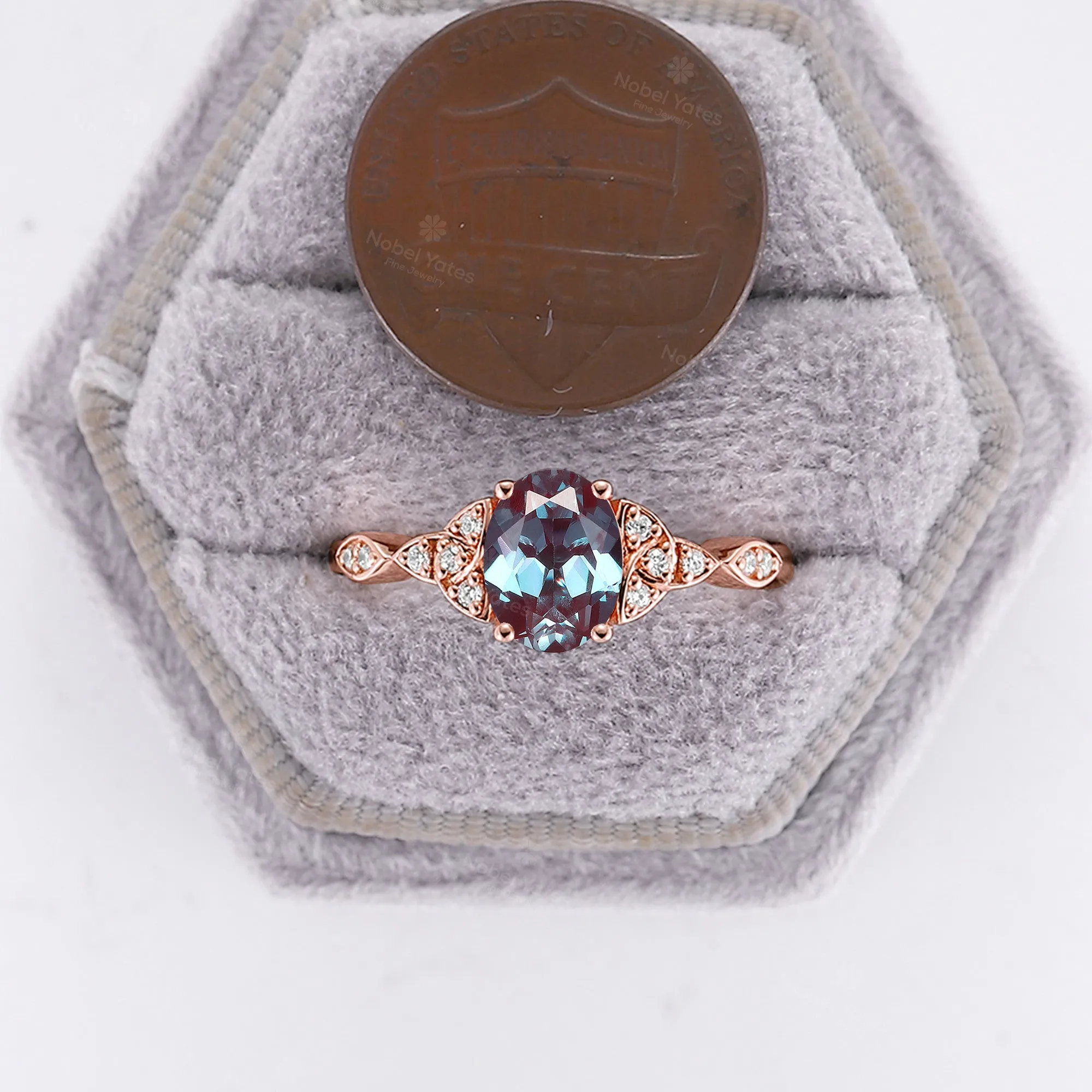 Lab Alexandrite Oval Celtic Engagement Ring Rose Gold With Side Stones