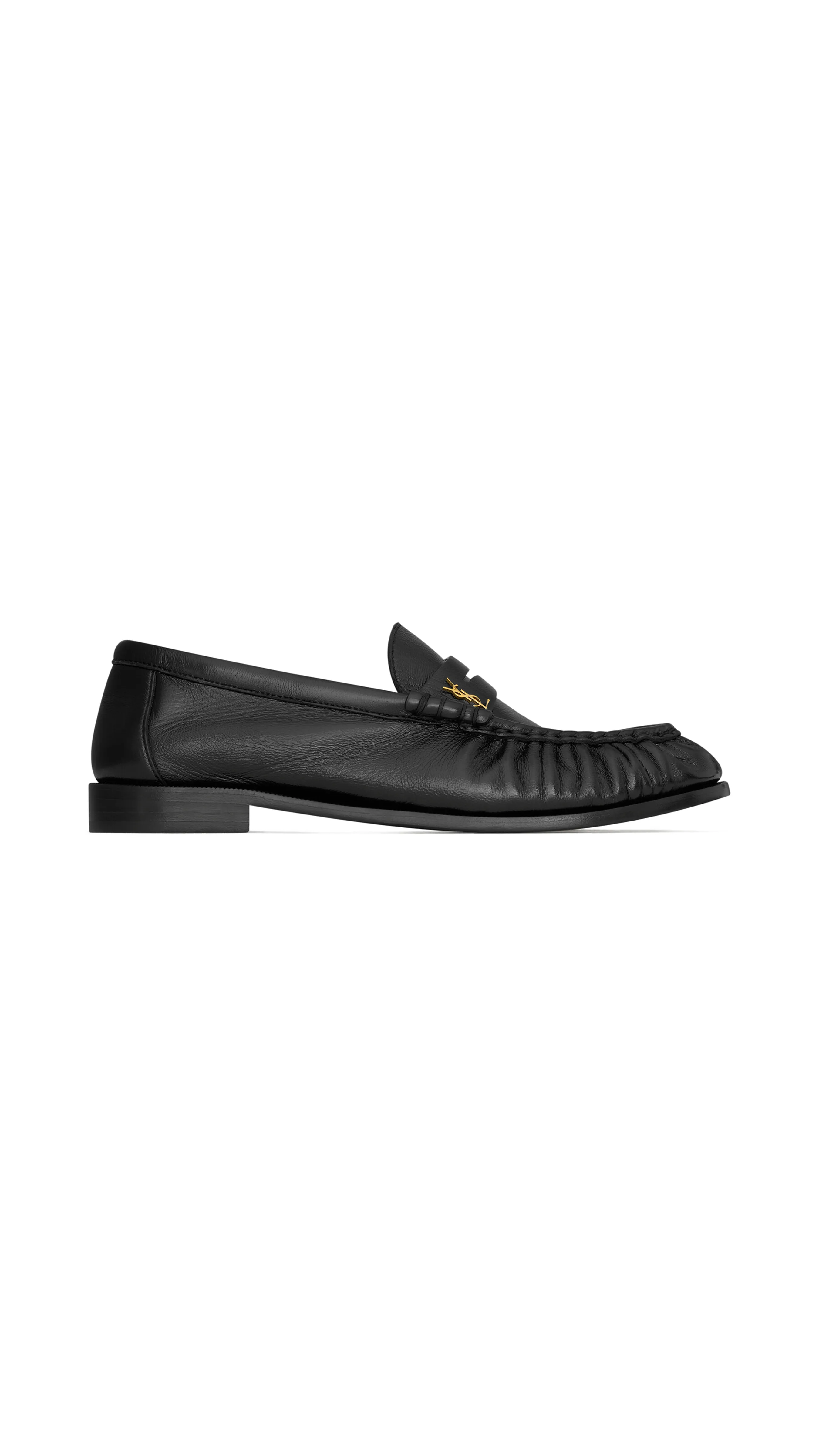 Le Loafer Penny Slippers in Shiny Creased Leather - Black