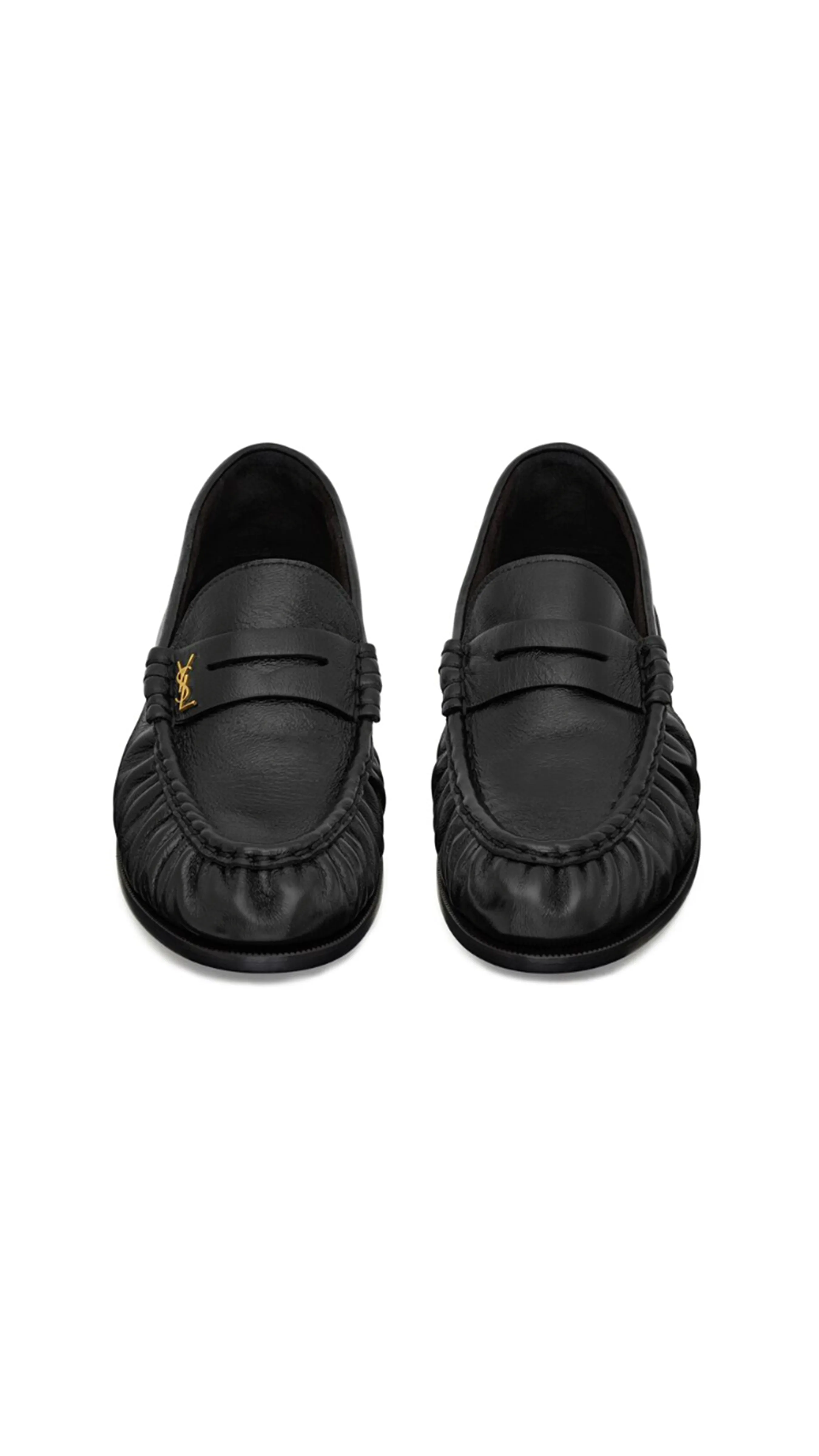 Le Loafer Penny Slippers in Shiny Creased Leather - Black