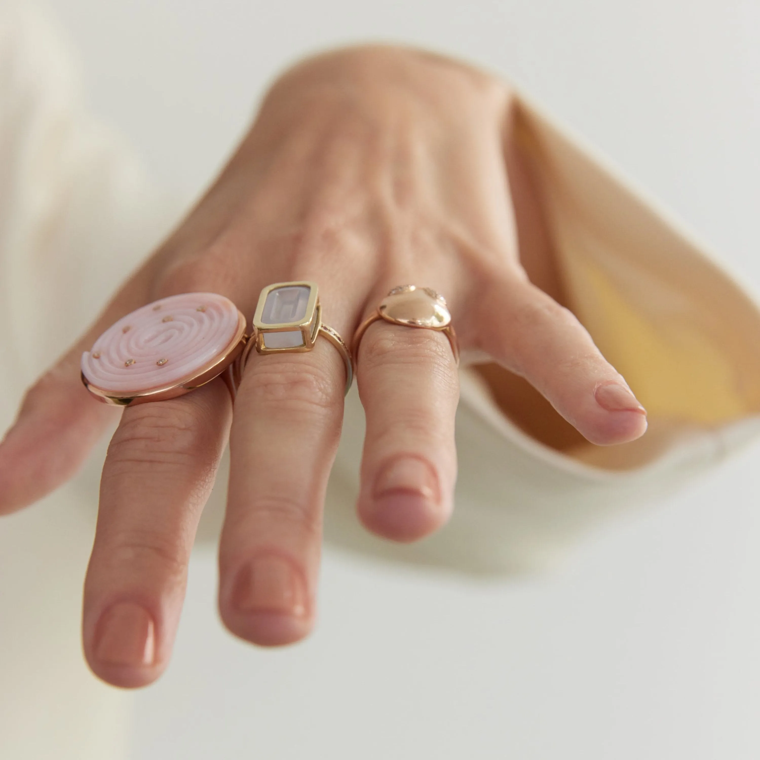 Licorice ring stoned rose gold with pink opal and diamond