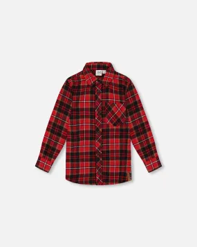 Long Sleeve Button Down Flannel Shirt Plaid Black And Red